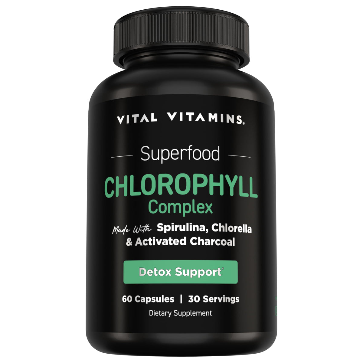 Flacon de gélules de chlorophylle Vital Vitamins avec étiquette