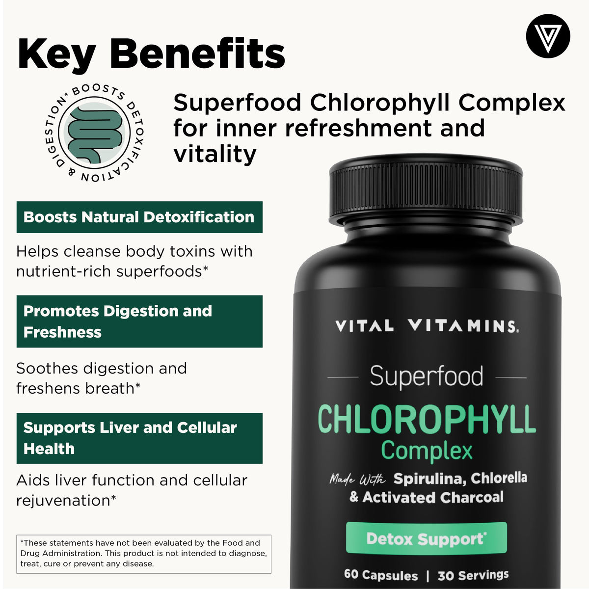 Flacon de gélules de chlorophylle Vital Vitamins ouvert