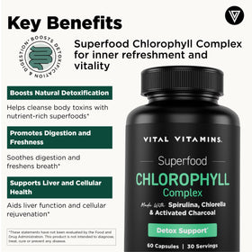 Flacon de gélules de chlorophylle Vital Vitamins ouvert