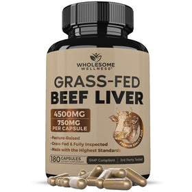 Flacon de gélules de foie de bœuf déshydraté Wholesome Wellness, 180 gélules