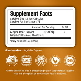 Flacon de gélules de gingembre Immortal Herbs 1000mg avec étiquette