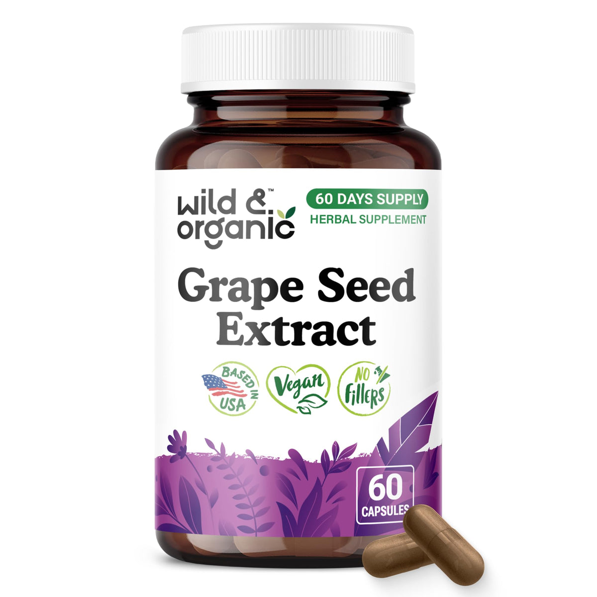 Flacon de gélules de pépins de raisin Wild & Organic 400 mg vue de face