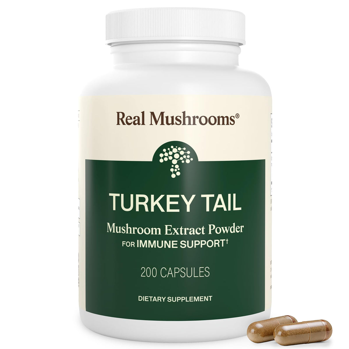 Flacon de gélules de Turkey Tail de Real Mushrooms, 200 gélules