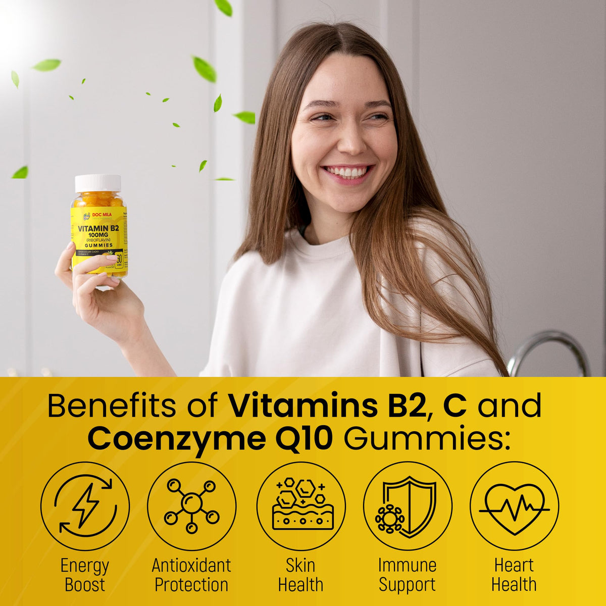 Flacon de gélules de vitamine B2 Doc Mila avec étiquette claire