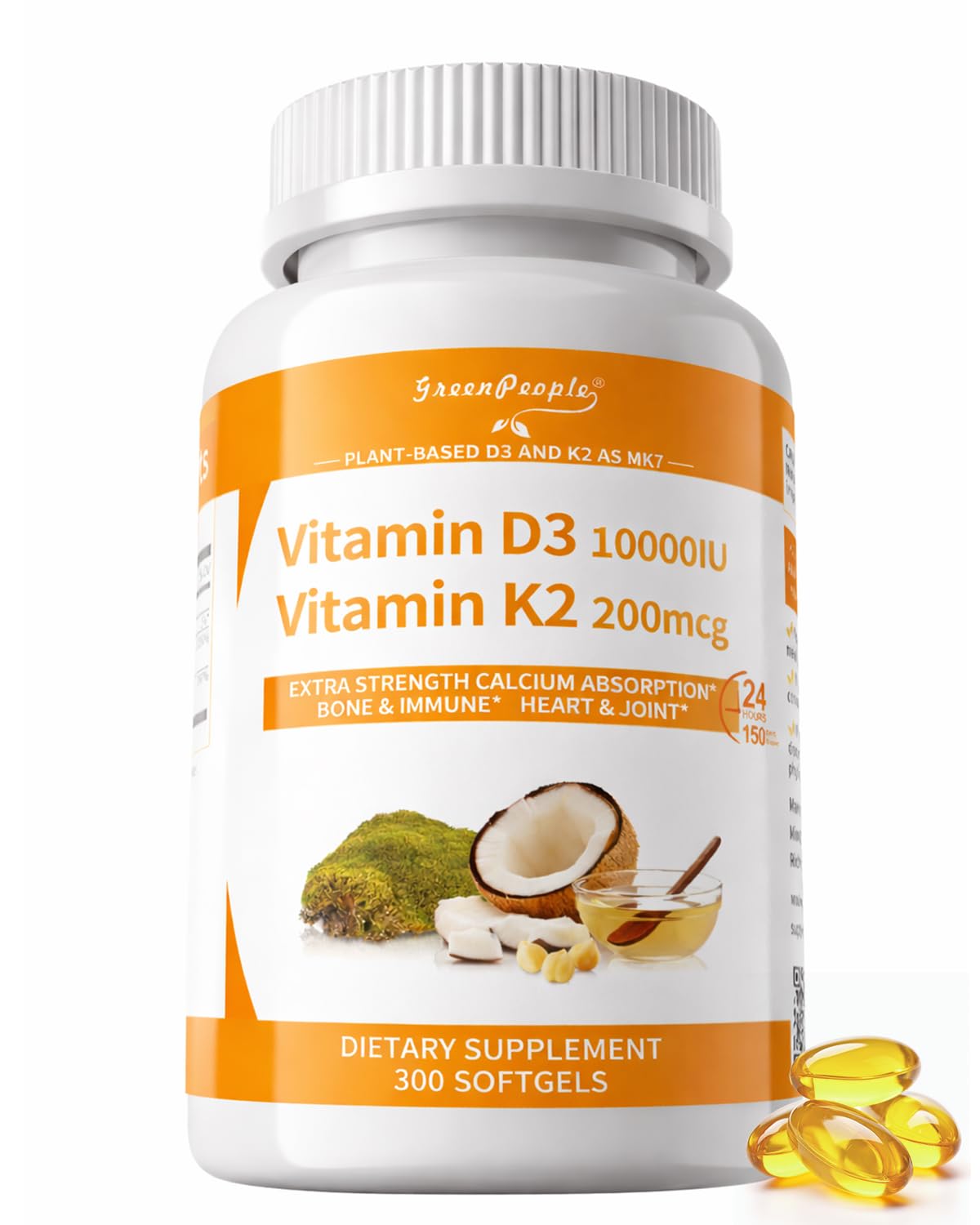 Flacon de gélules de Vitamine D3 K2 de GREENPEOPLE face avant