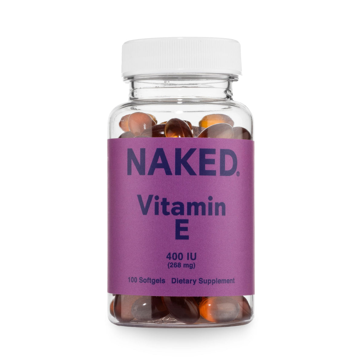Flacon de gélules de vitamine E NAKED 400 IU face avant