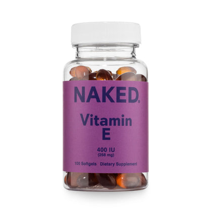 Flacon de gélules de vitamine E NAKED 400 IU face avant