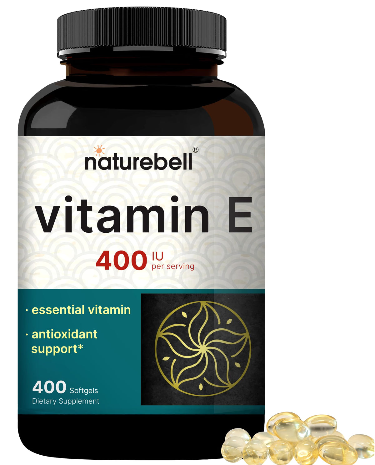 Flacon de gélules de vitamine E NatureBell, 400 gélules