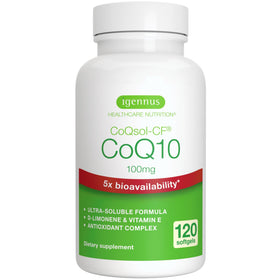 Flacon de gélules Igennus CoQSol CoQ10 100mg vue de face