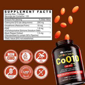 Flacon de gélules LILICARE CoQ10 200mg, étiquette visible