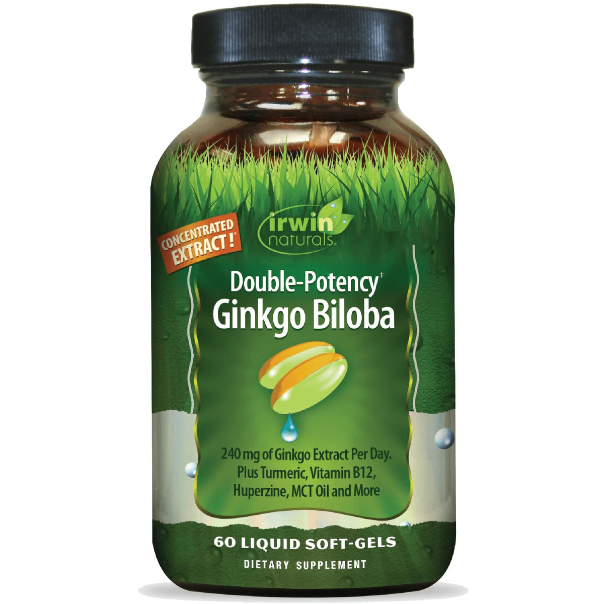 Flacon de gélules liquides Irwin Naturals Ginkgo Biloba Extra Fort 240 mg