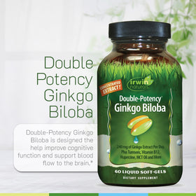 Flacon de gélules liquides Irwin Naturals Ginkgo Biloba ouvert