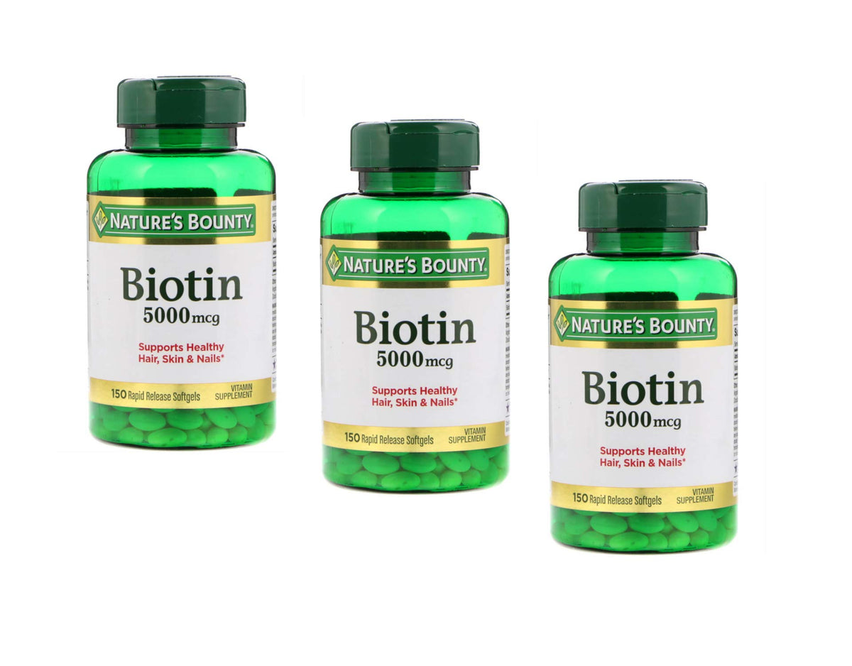 Flacon de gélules molles Nature's Bounty Biotine 5000mcg vue de face