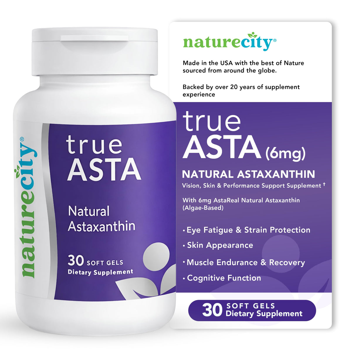 Flacon de gélules molles NatureCity TrueAsta 6mg Astaxanthine