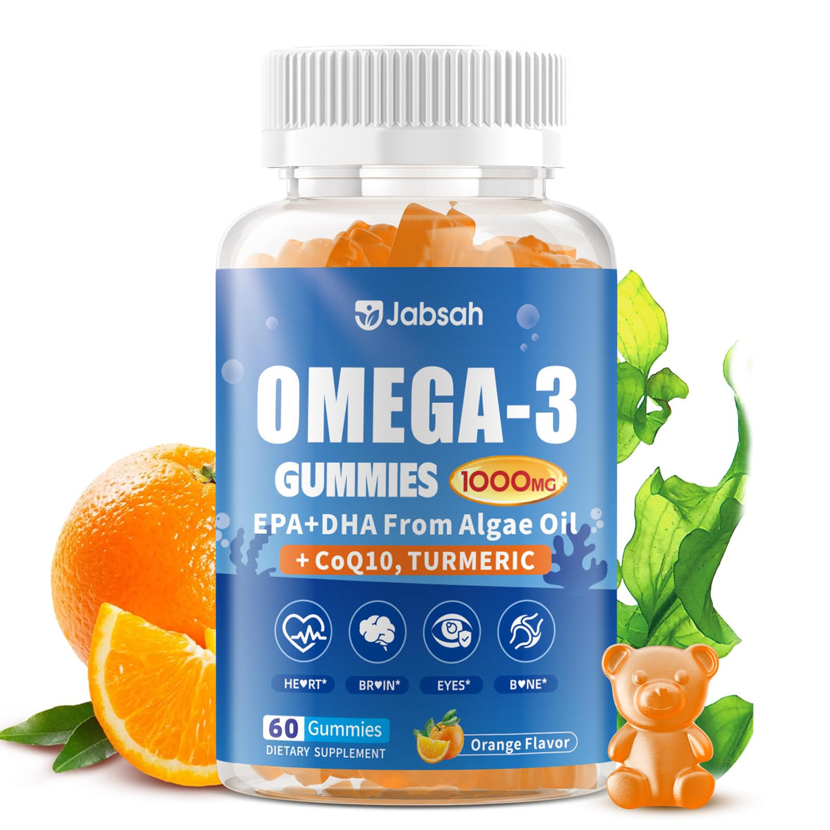 Flacon de gélules Omega-3 Jabsah vue de face avec étiquette