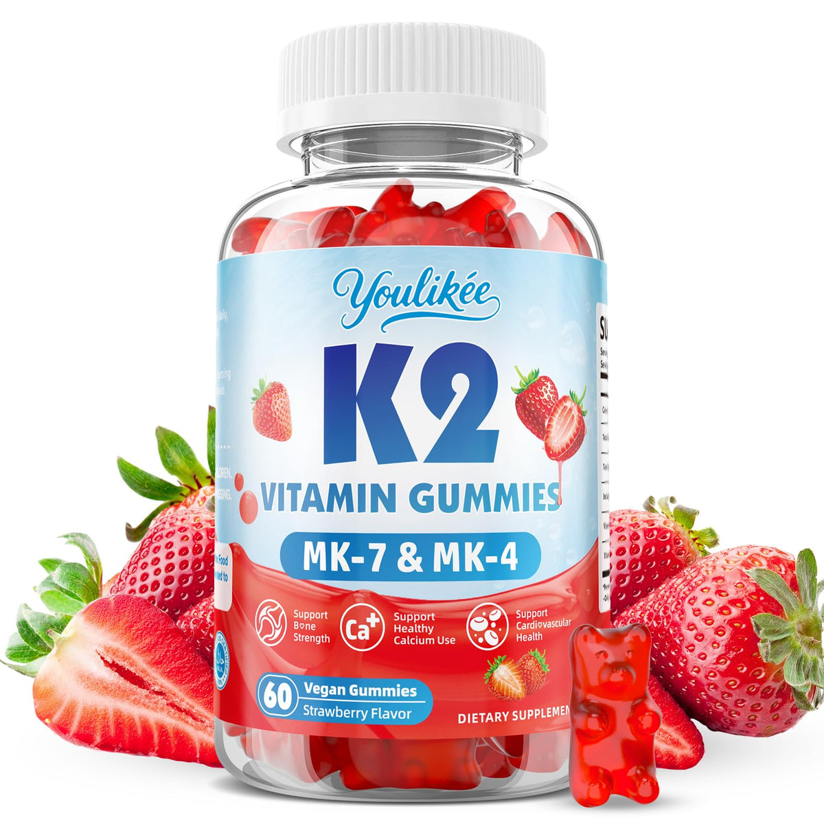 Flacon de gélules Youlikee Vitamine K2 60 gélules saveur fraise