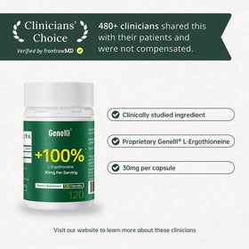 Flacon de GENEIII L-Ergothioneine 30mg avec étiquette claire