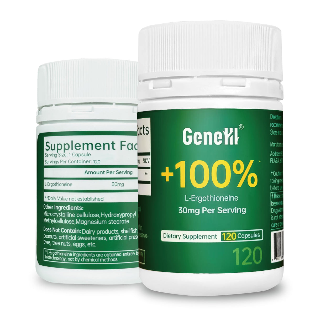 Flacon de GENEIII L-Ergothioneine 30mg vue de face