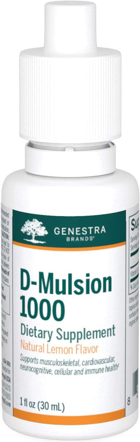 Flacon de Genestra Brands D-Mulsion 1000 sur un fond blanc