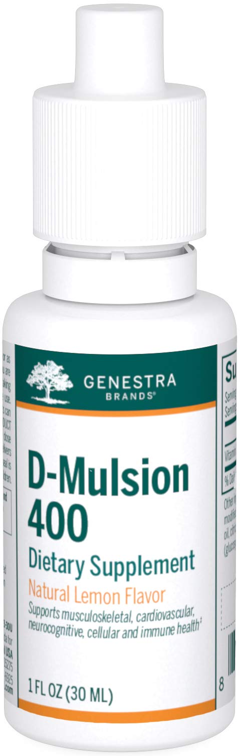 Flacon de Genestra Brands D-Mulsion 400, 400 IU, saveur citron