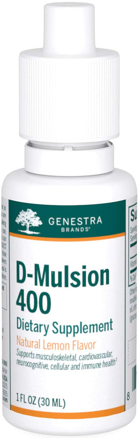 Flacon de Genestra Brands D-Mulsion 400, 400 IU, saveur citron