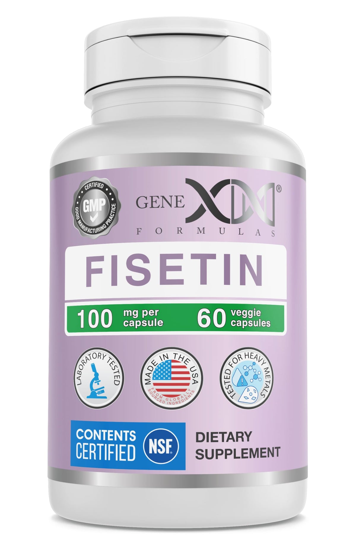 Flacon de Genex Formulas Fisetin 100mg avec 60 capsules
