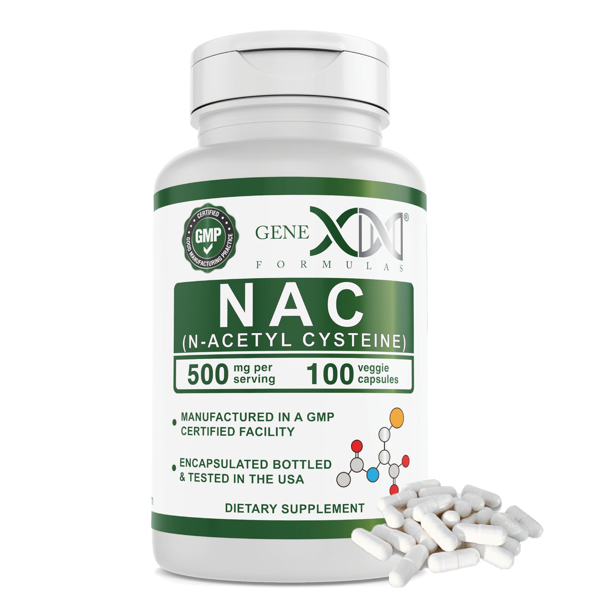 Flacon de Genex Formulas NAC 500mg avec 100 capsules