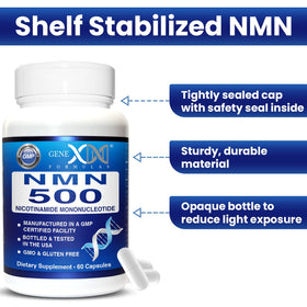 Flacon de Genex Formulas NMN 500mg sur un fond neutre