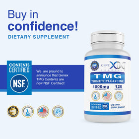 Flacon de Genex Formulas TMG 1000mg avec étiquette claire