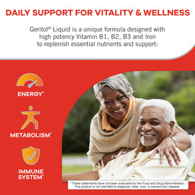 Flacon de Geritol Complément Alimentaire Liquide Fer et Vitamines 12 Oz, vue arrière