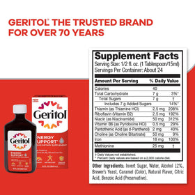 Flacon de Geritol Complément Alimentaire Liquide Fer et Vitamines 12 Oz avec un fond neutre