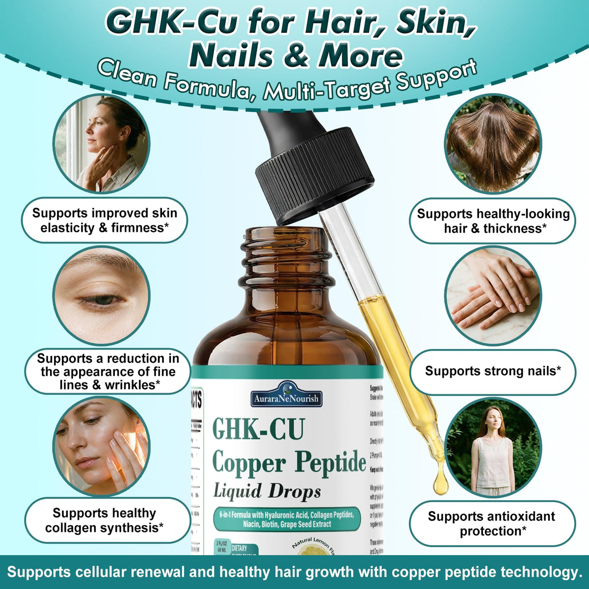 Flacon de GHK-Cu sur un fond en bois naturel
