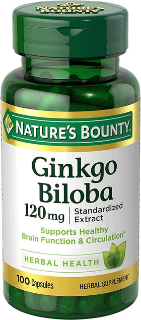 Flacon de Ginkgo Biloba Nature's Bounty 120 mg vue de face