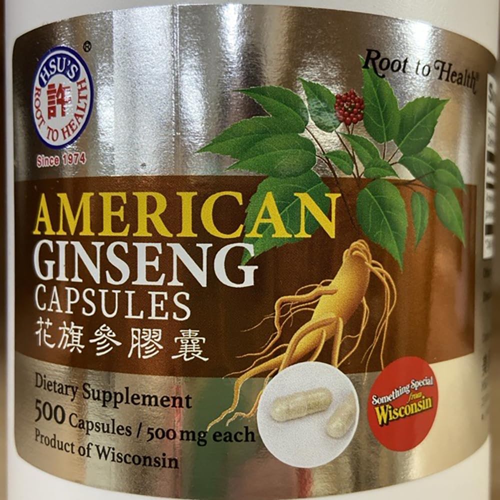 Flacon de ginseng Hsu's ouvert avec capsules visibles