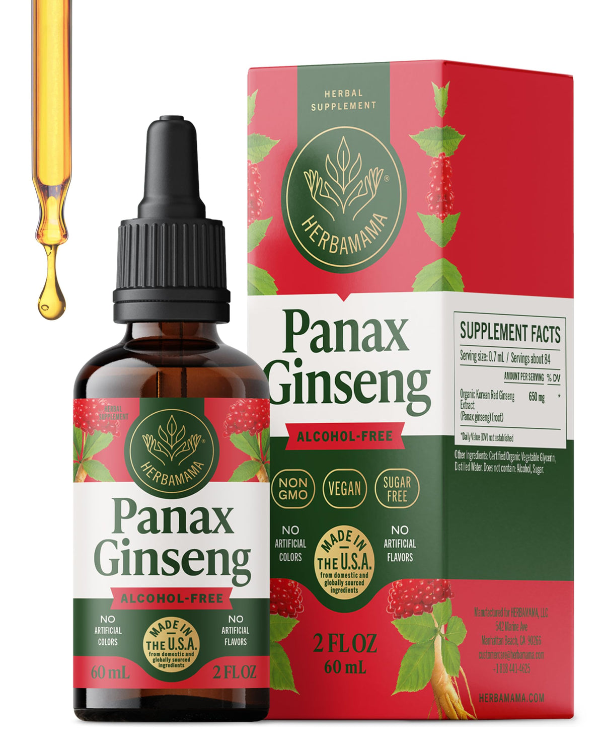 Flacon de ginseng Panax HERBAMAMA 150g vue de face