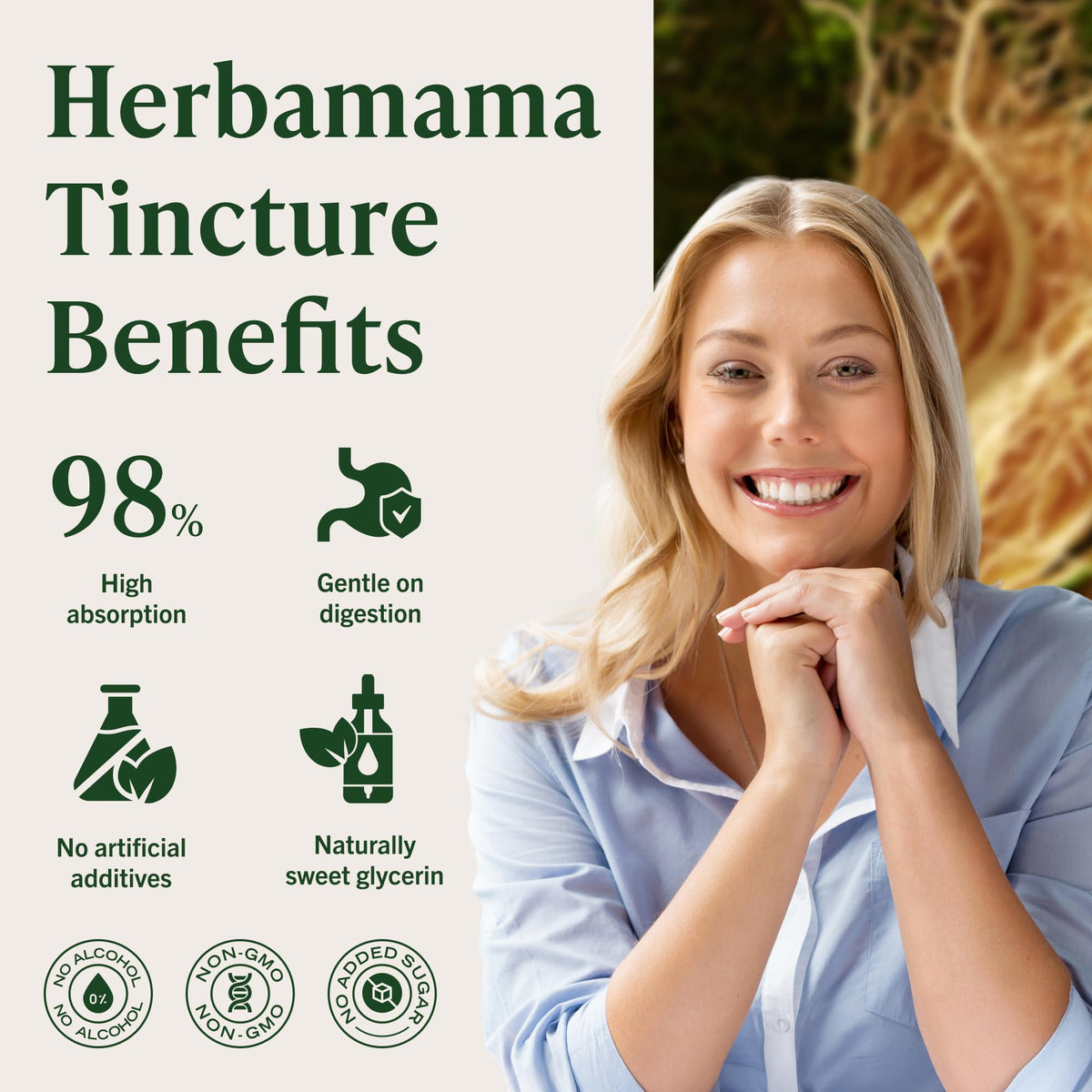 Flacon de ginseng Panax HERBAMAMA avec arrière-plan naturel