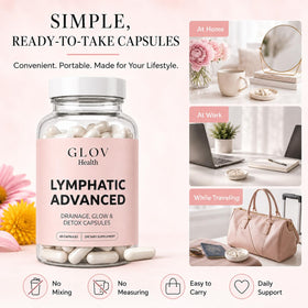 Flacon de Glov Health avec capsules sur une surface blanche