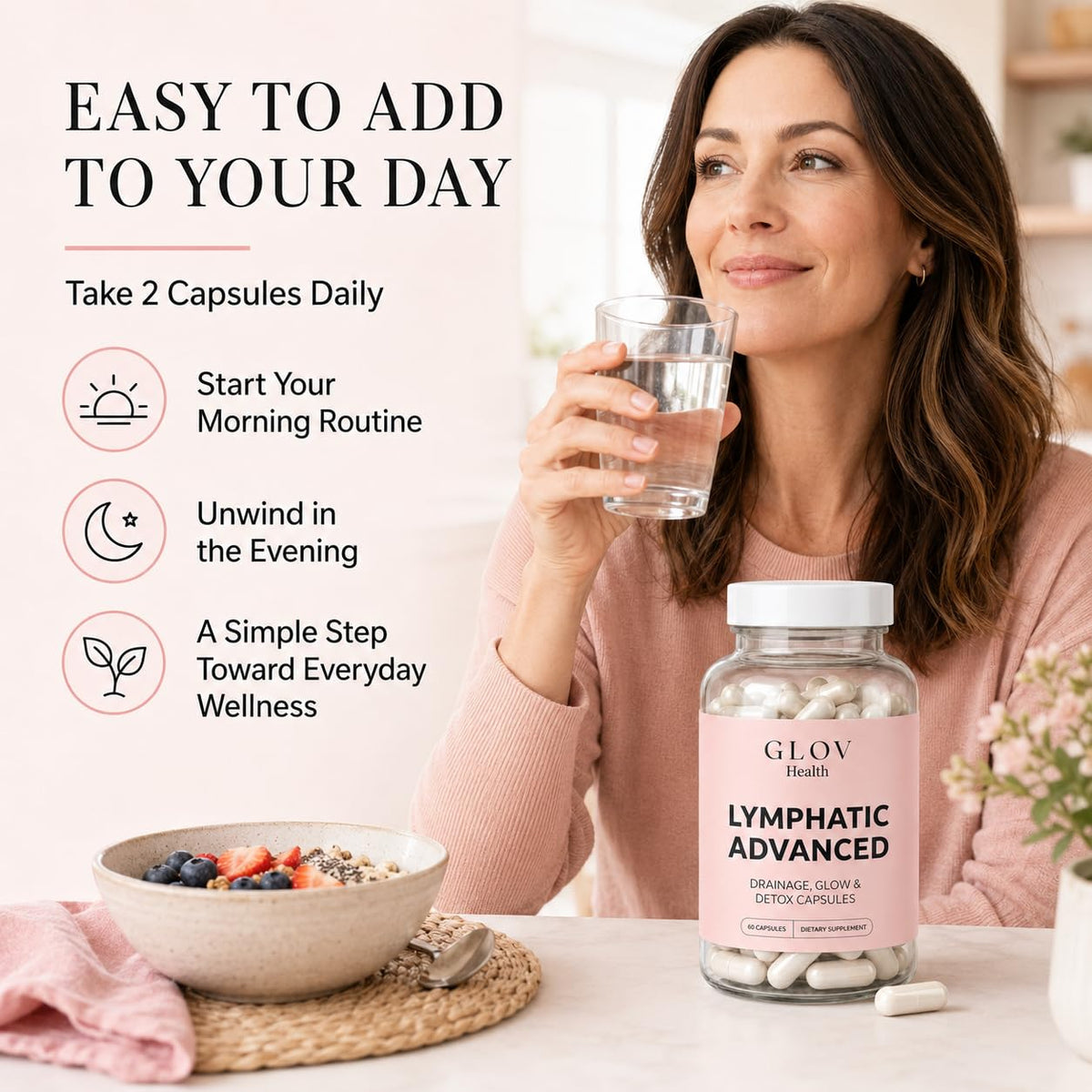 Flacon de Glov Health avec étiquette visible