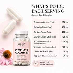 Flacon de Glov Health ouvert avec des capsules visibles