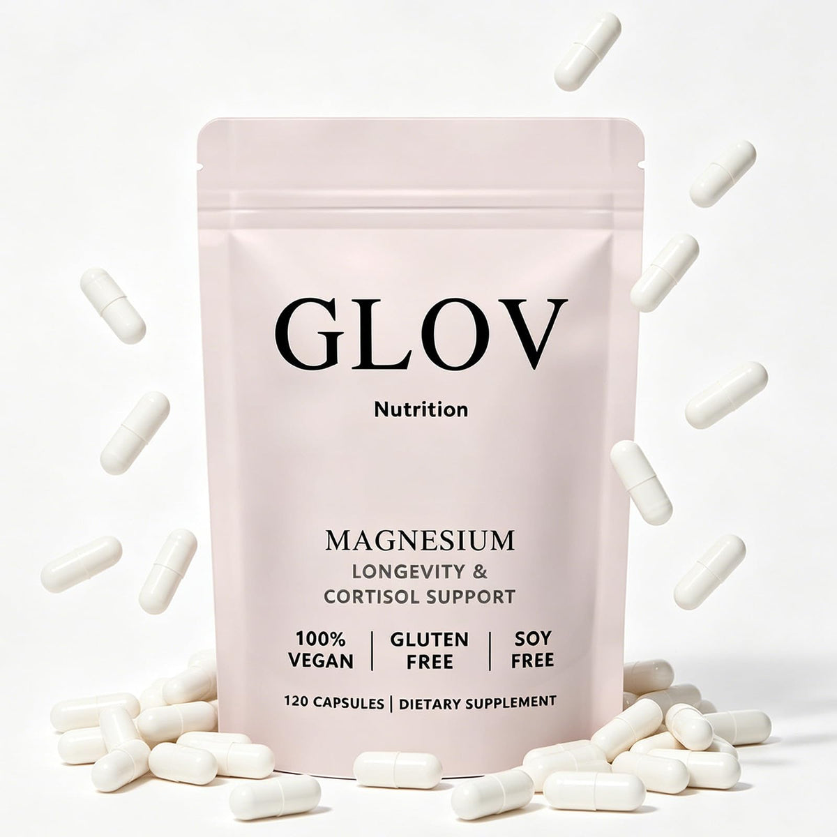 Flacon de Glov Nutrition Complexe Magnésium 120 capsules vue de face