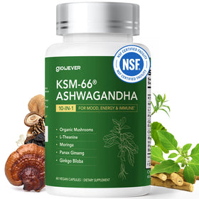 Flacon de GlowEver KSM-66 Ashwagandha 60 capsules vue de face