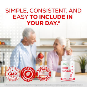 Flacon de Gluco Capsules OVICIA ouvert montrant des capsules