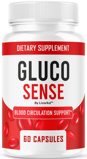 Flacon de GlucoSense capsules 695 mg de LIVORKA, vue avant