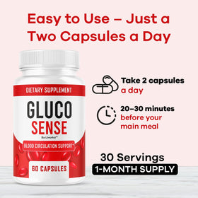 Flacon de GlucoSense ouvert avec capsules visibles