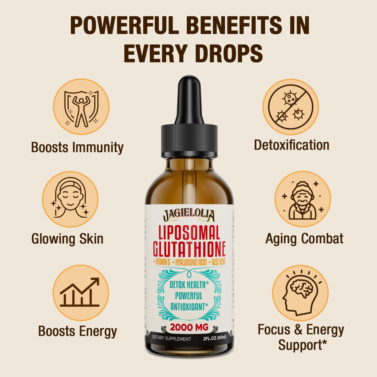 Flacon de glutathion liposomal Jagielolia avec des ingrédients naturels