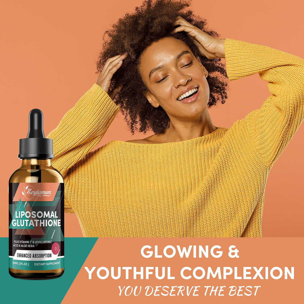 Flacon de glutathion Zeylamum sur une surface en bois
