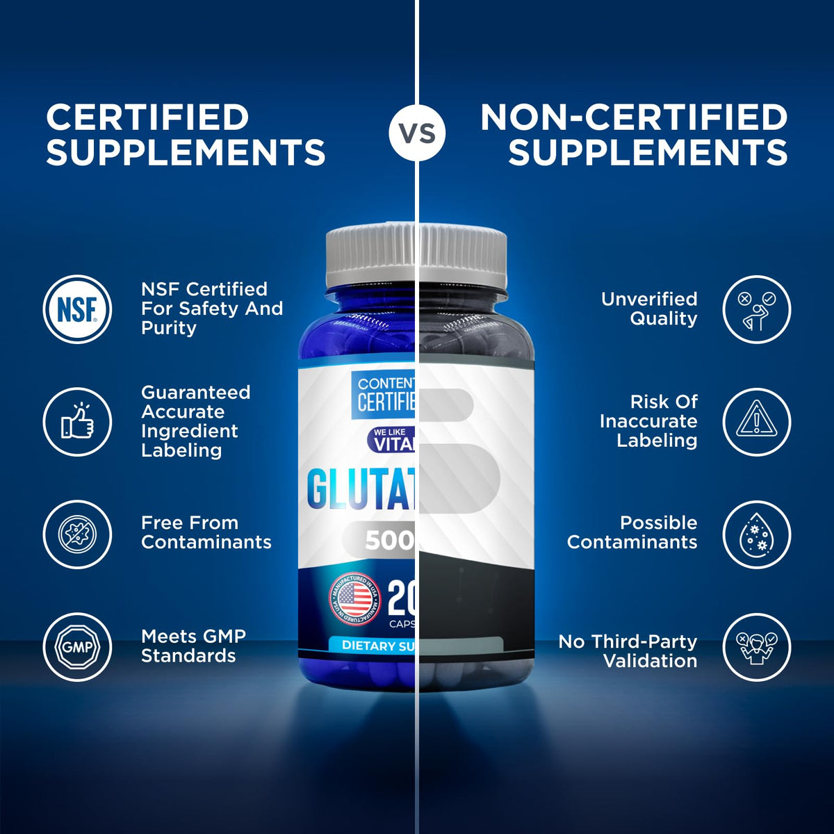 Flacon de Glutathione 500mg sur une table
