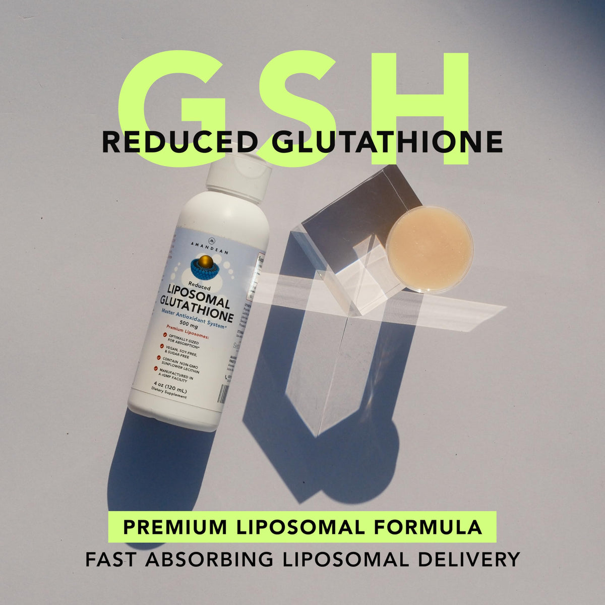 Flacon de Glutathione AMANDEAN avec étiquette visible