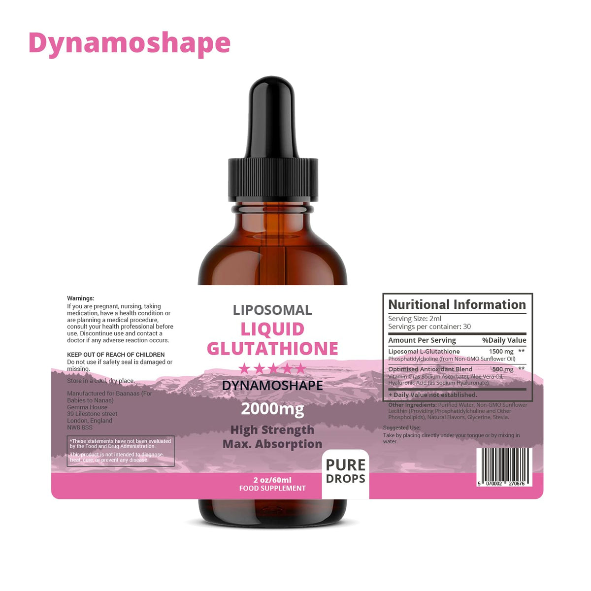 Flacon de Glutathione Liposomal 2000mg baanaas avec étiquette