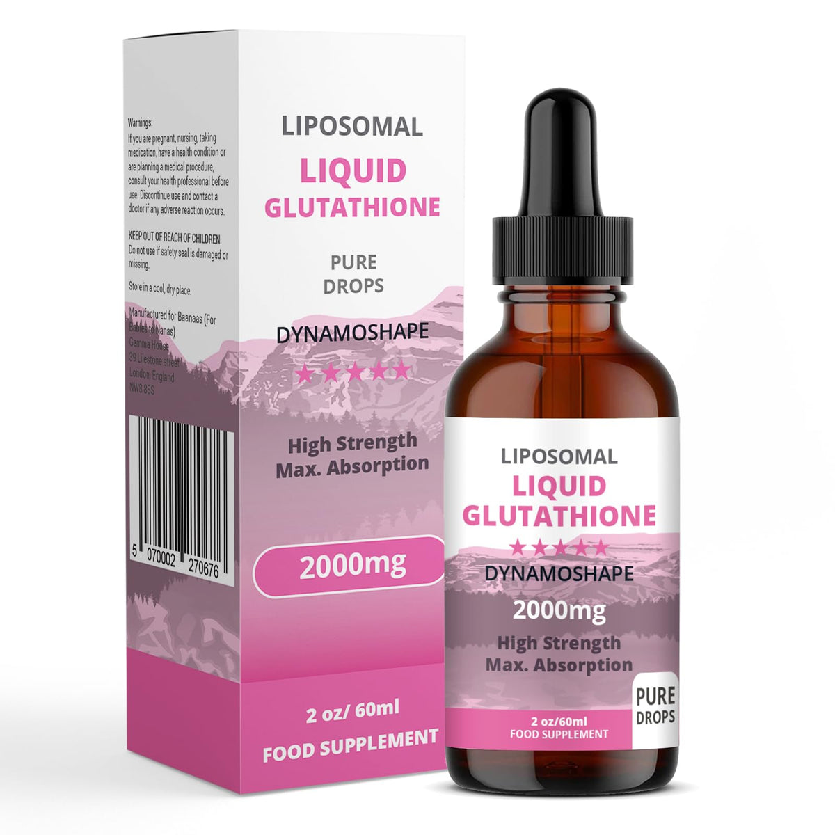 Flacon de Glutathione Liposomal 2000mg baanaas vue de face